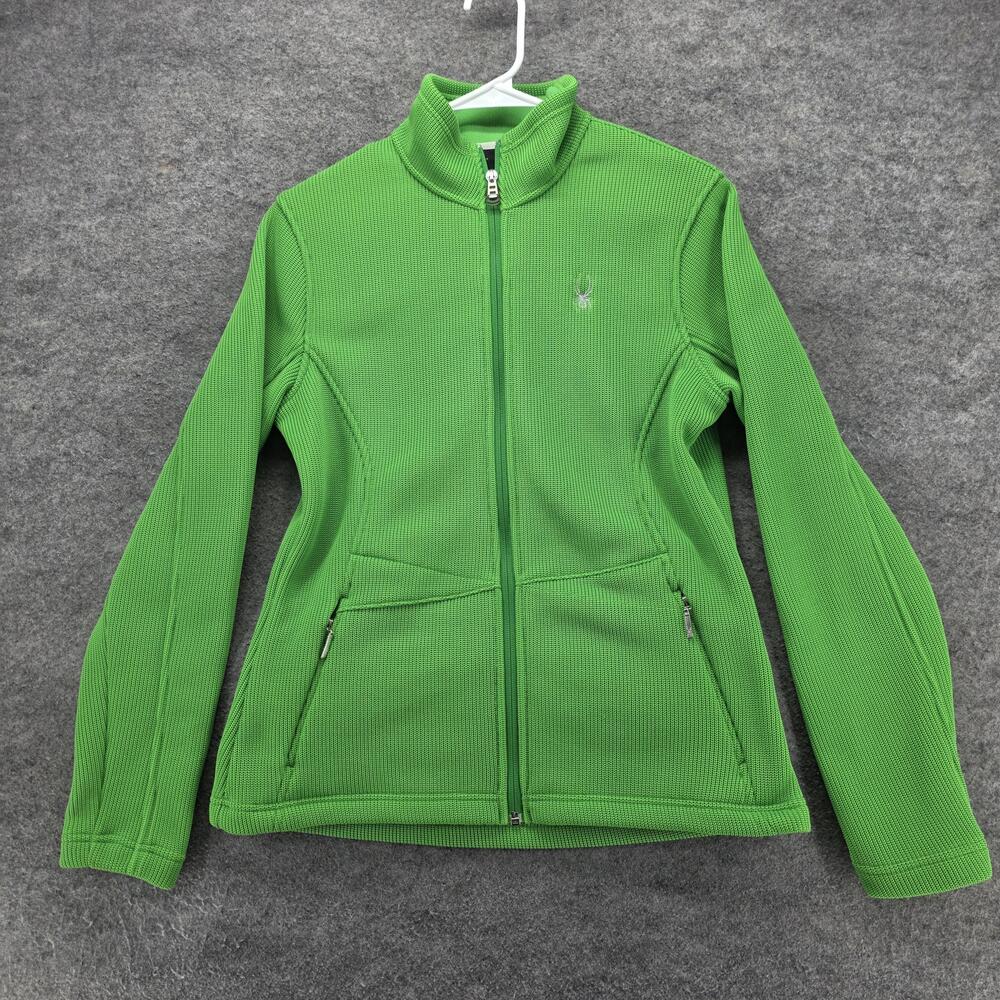 Spyder Jacket Womens Large Green Full Zip Fleece Lined Sweater Knit Ski Outdoor